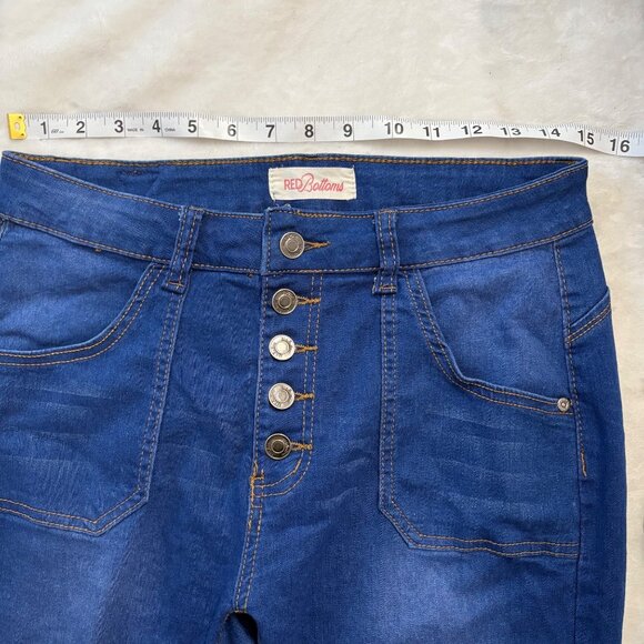 High-Waisted Skinny Button-Fly Blue Jeans By Red Bottoms Size 11/30 - Picture 6 of 13